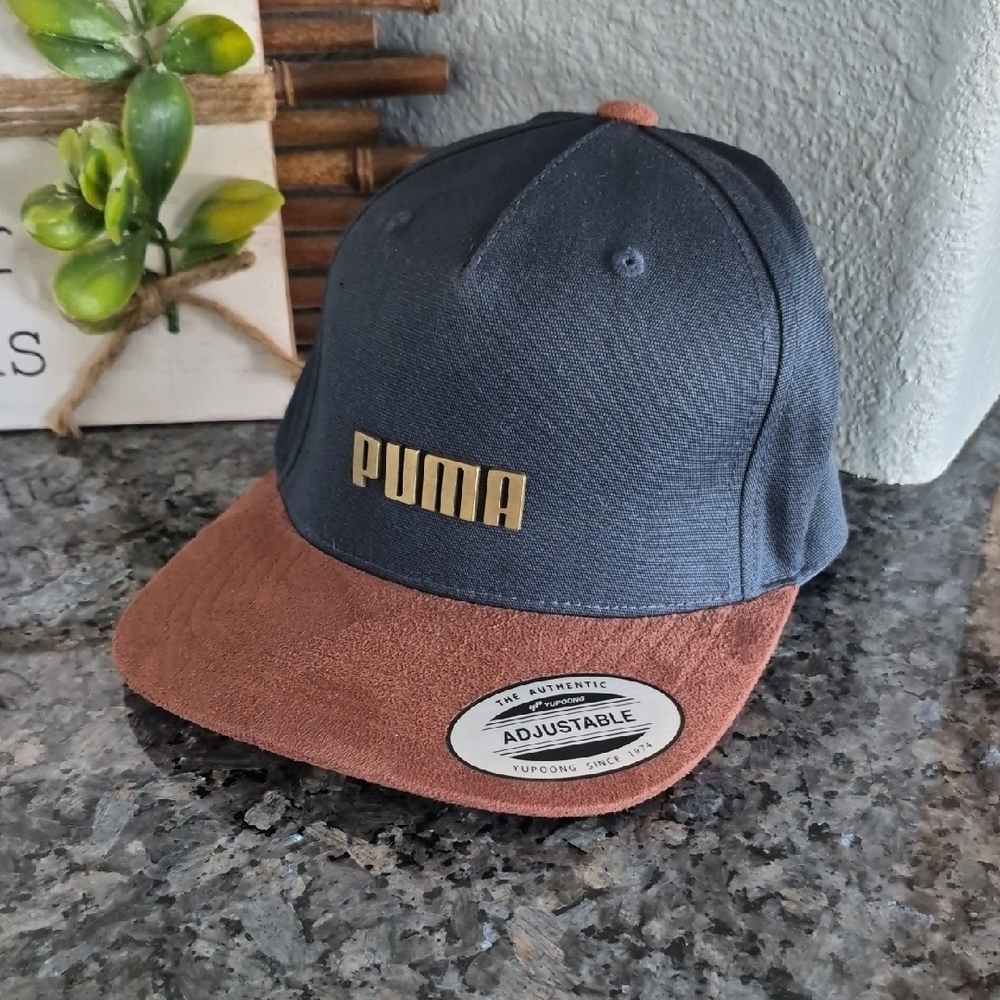 PUMA Men's Blue and Brown Adjustable Faux Suede Brim Cap | AS IS CONDITION